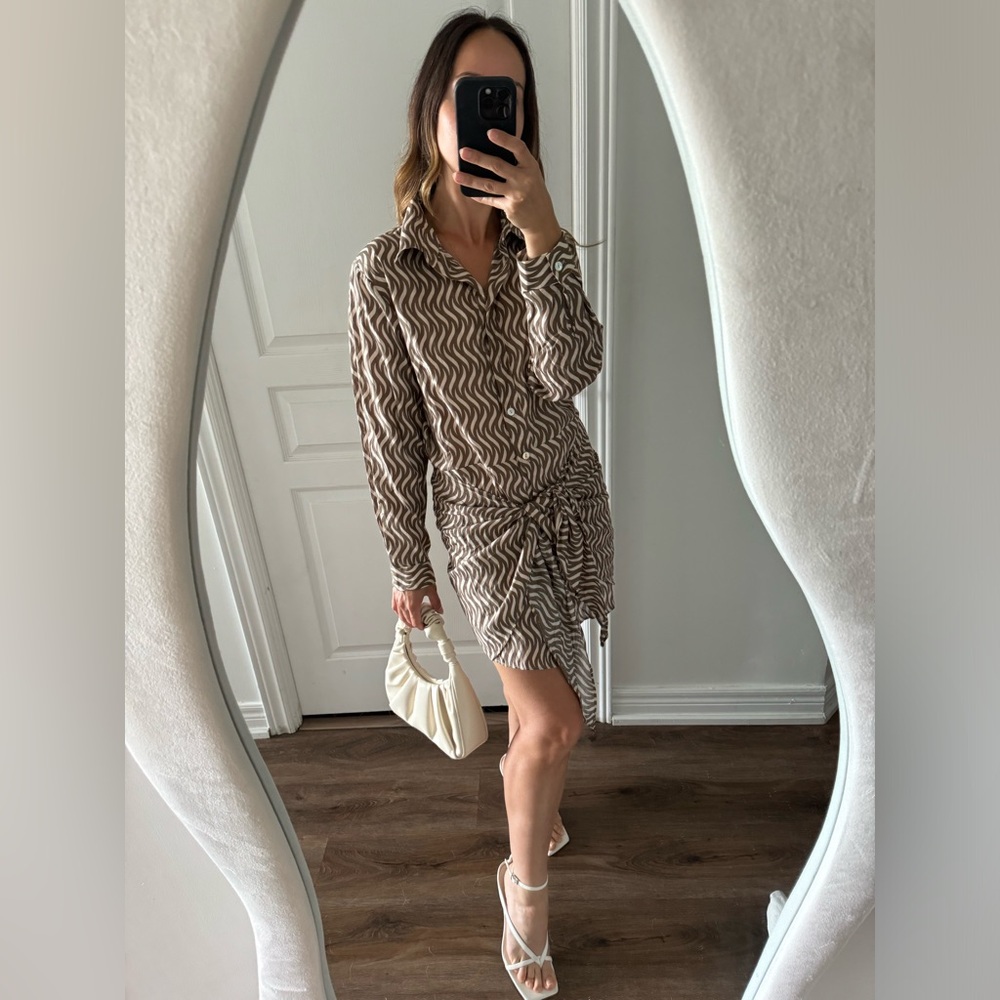 Zara Print Shirt Dress with Front Tie